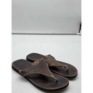 Sanuk Sandals Womens 7 Brown mosey Leather Thong Paisley Strap Flip Flop Shoes